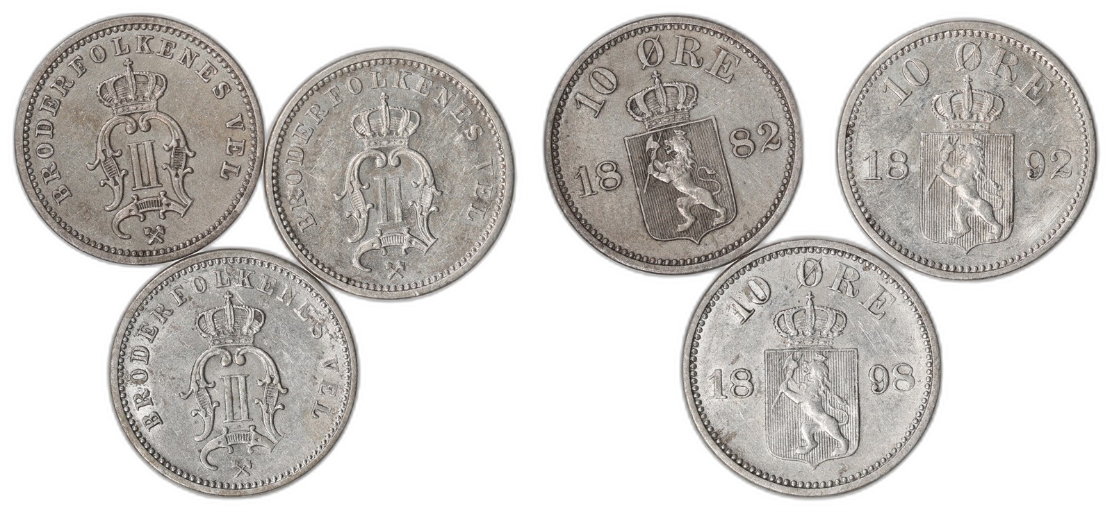 NORWAY. Oscar II. 10 Øre. 1882, 1892, 1898. Kv 01 (AU).