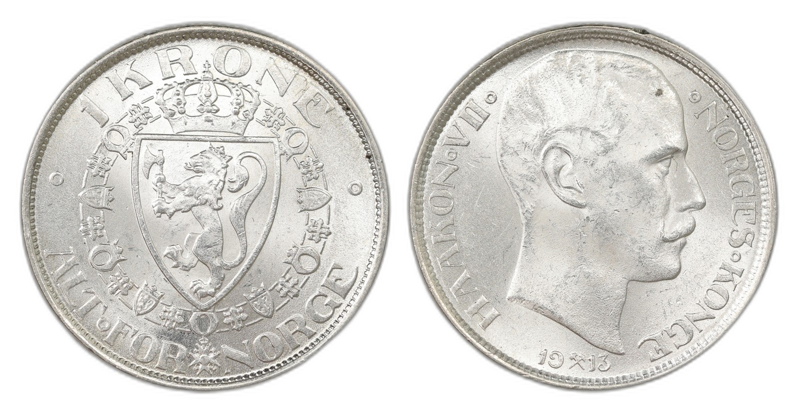 Norway. Haakon VII. 1 Krone 1913. Kv 0.