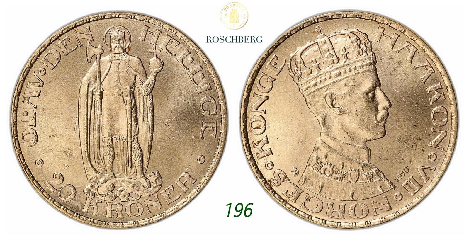 NORWAY. Haakon VII. 20 Kroner Gold 1910.
