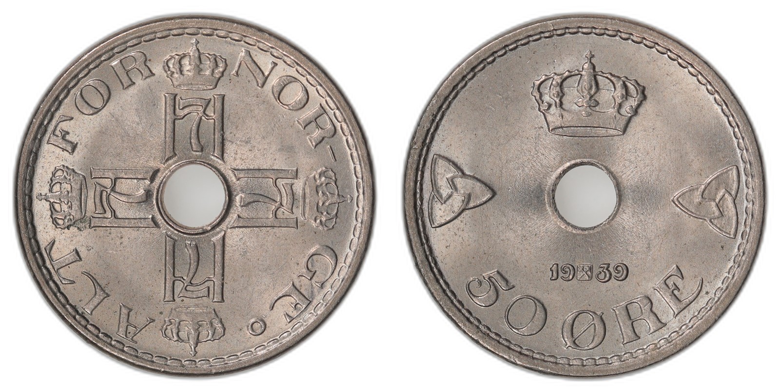 NORWAY. Haakon VII. 50 Øre 1939. Kv 0 (UNC).