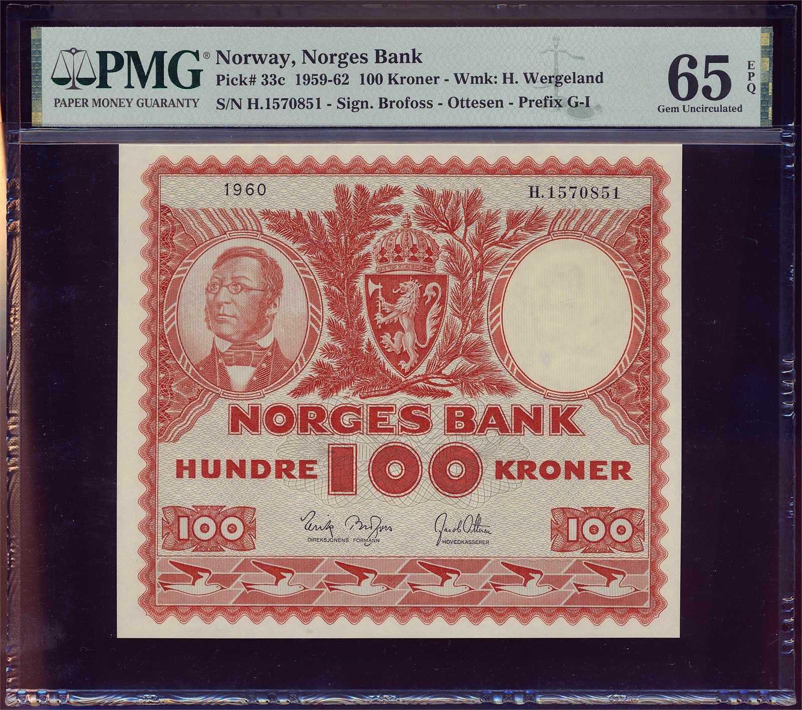 100 Kroner 1960-H. PMG 65EPQ.