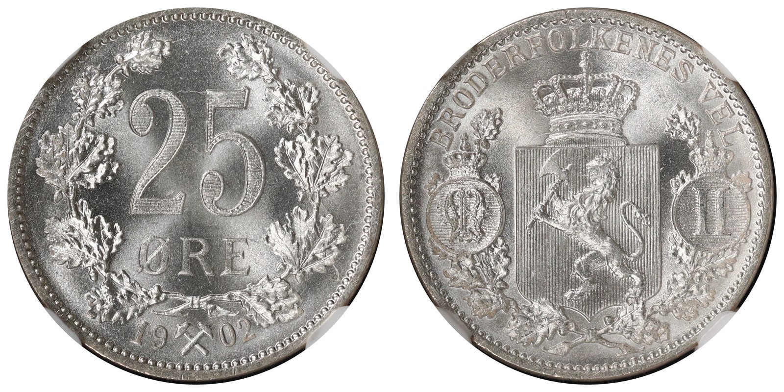 NORWAY. Oscar II. 25 Øre 1902. NGC MS67.