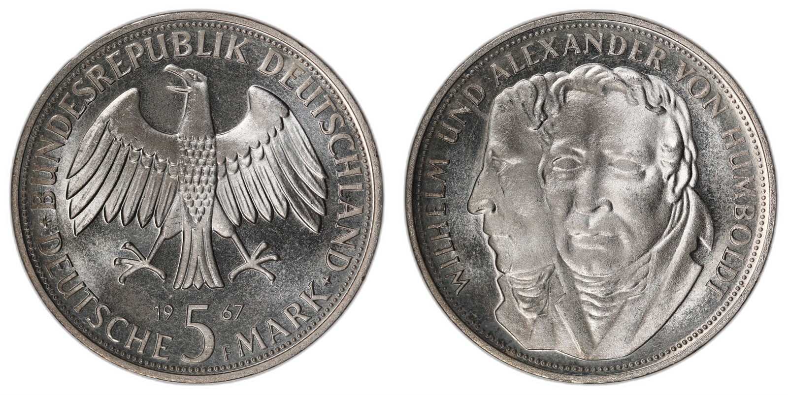 GERMANY, BRD. Federal Republic. 5 Mark. 1967-F. Proof.