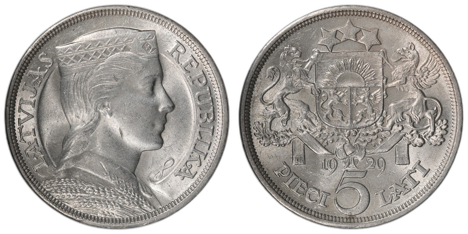 LATVIA. Republic. 5 Lats. 1929. UNC.