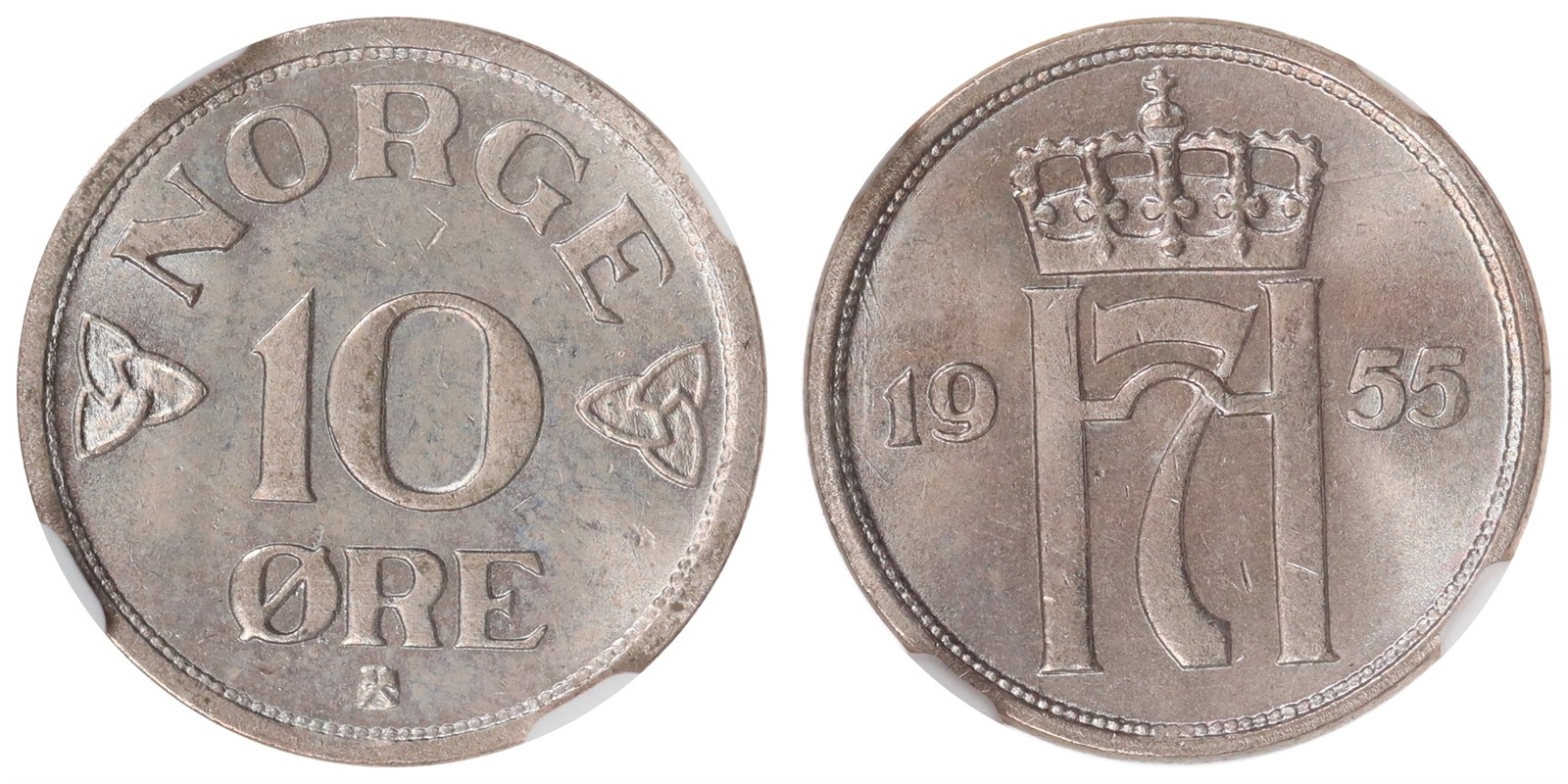 NORWAY. Haakon VII. 10 Øre. 1955. NGC MS65.