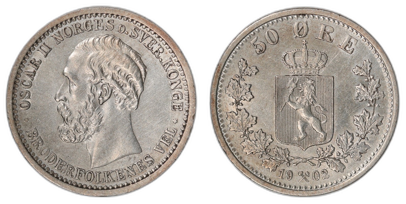 NORWAY. Oscar II. 50 Øre 1902. Kv 0/01 (UNC).