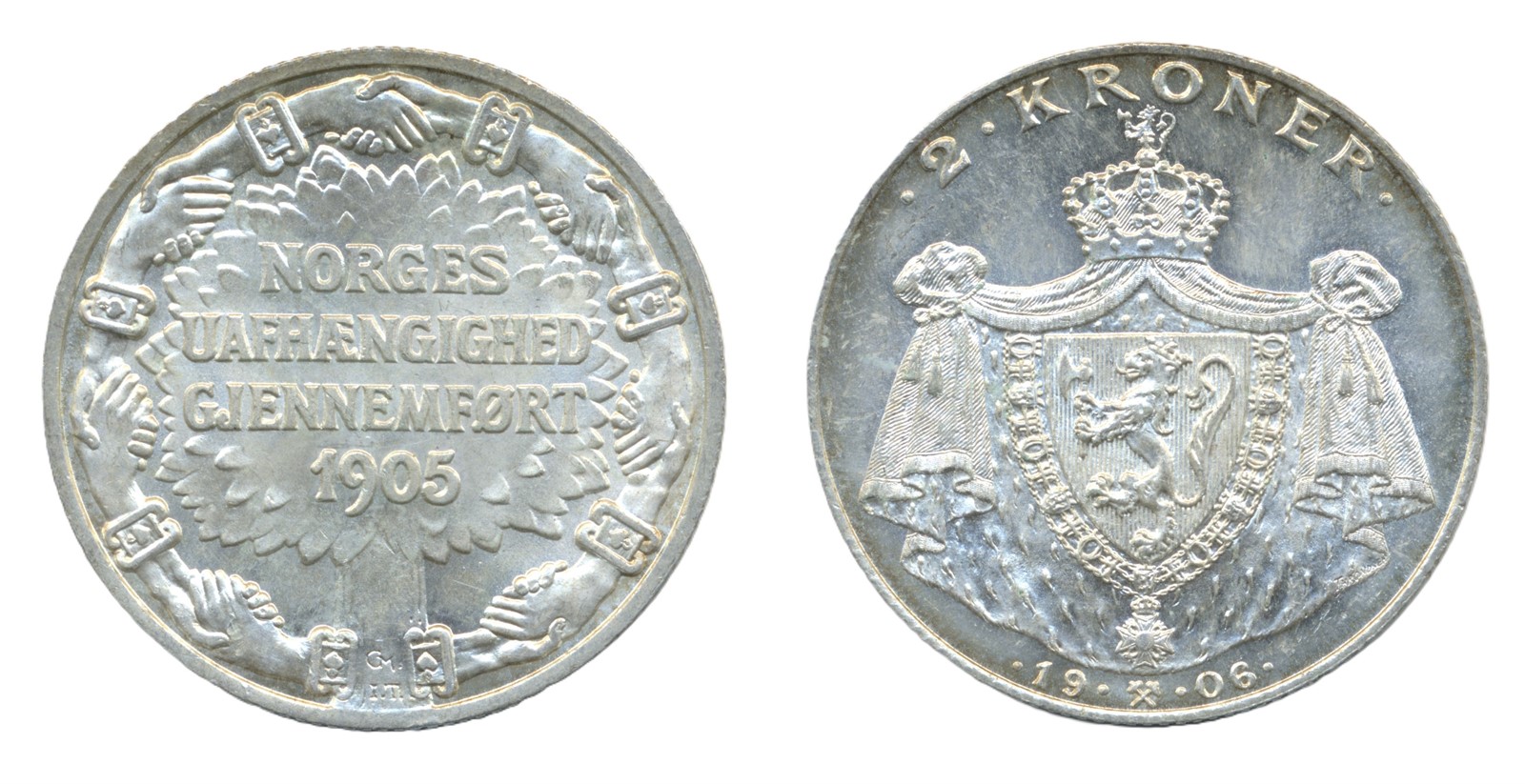 Norge 2 Kroner 1906 Kv 0/01