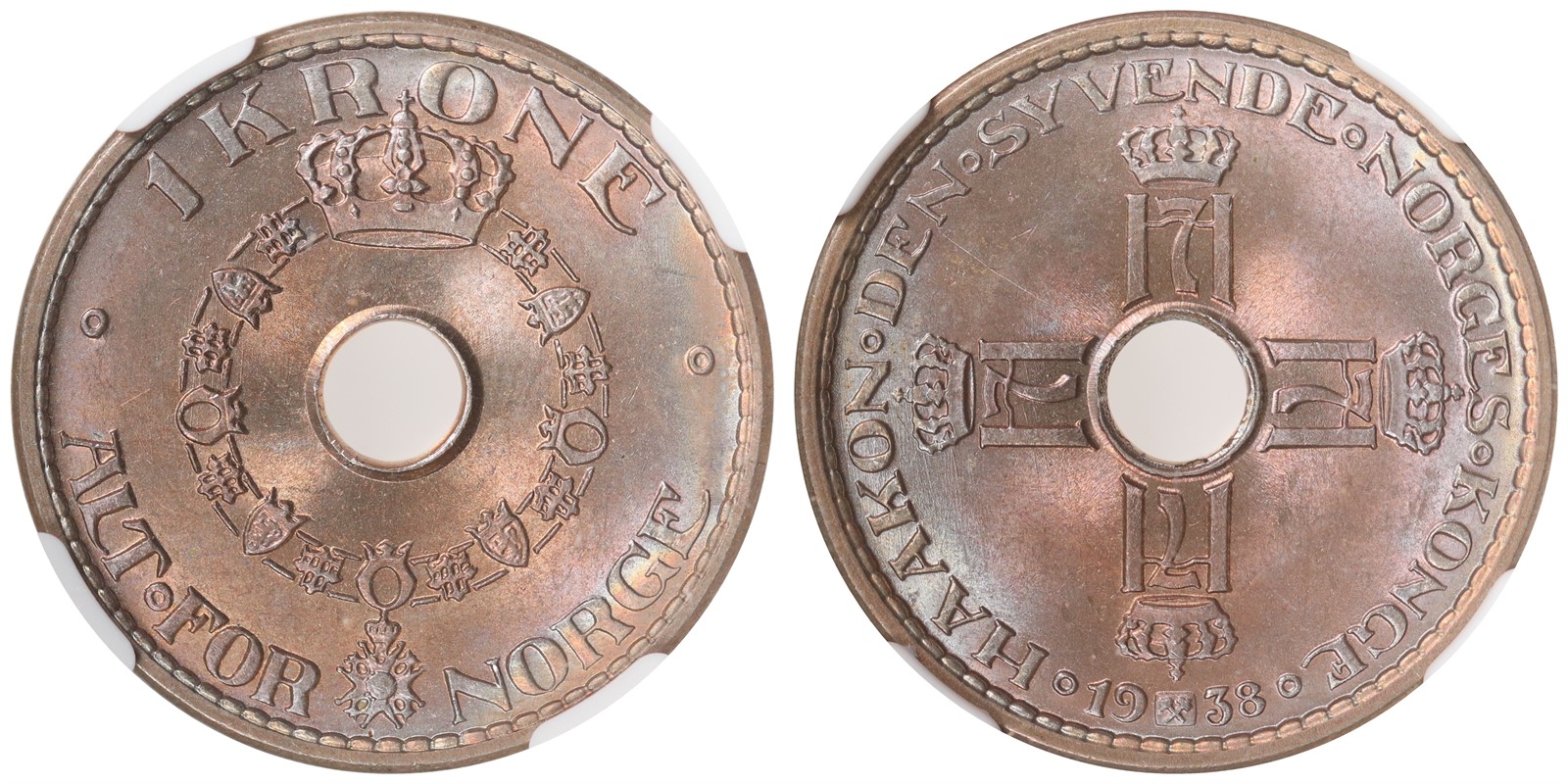 NORWAY. Haakon VII. 1 Krone 1938. NGC MS65.