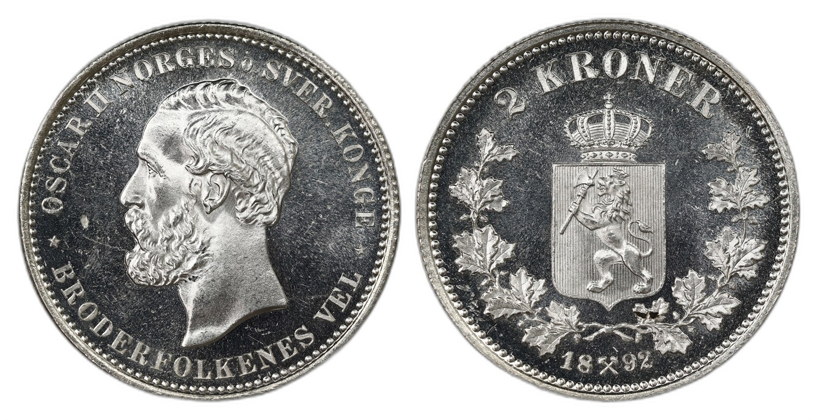 Norway. Oscar II. 2 Kroner 1892. Kv PRAKTEX.