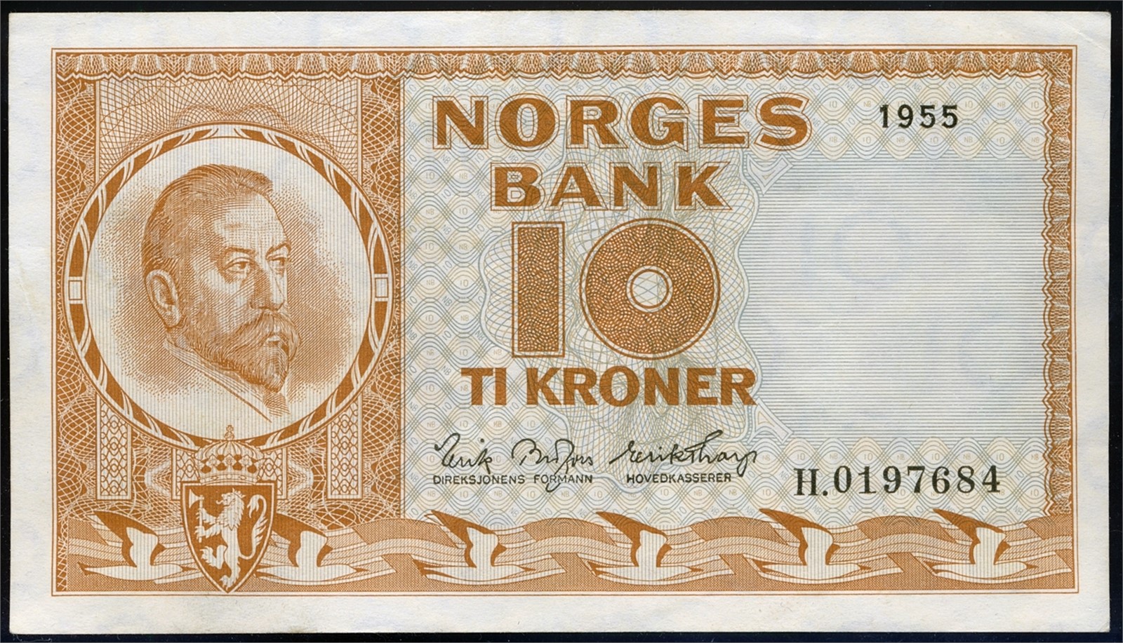 10 Kroner 1955-H. Kv 1/1+ (VF).