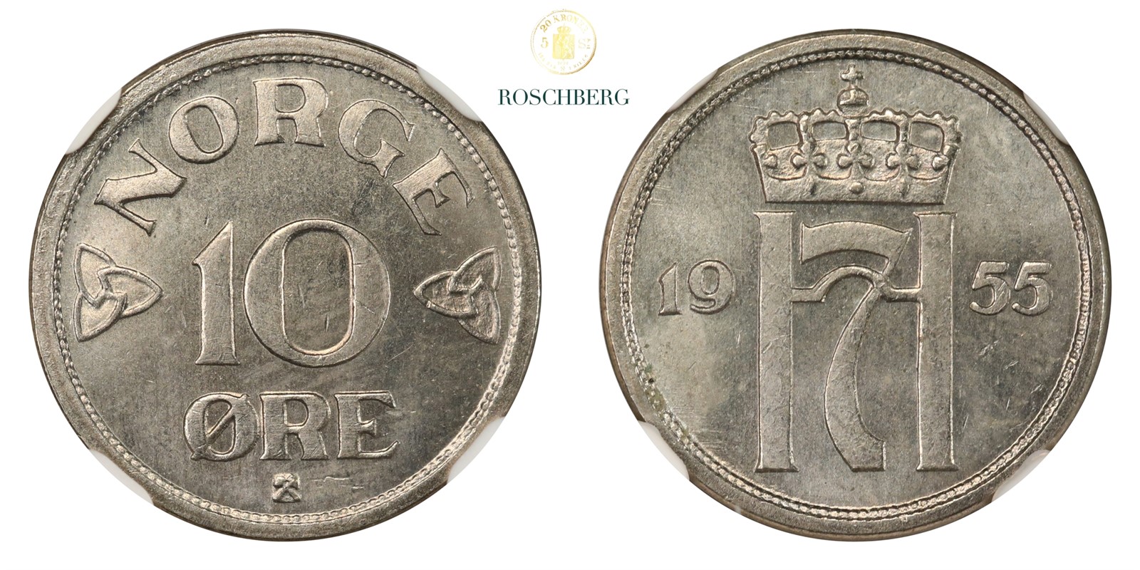 Norge 10 Øre 1955 NGC MS66