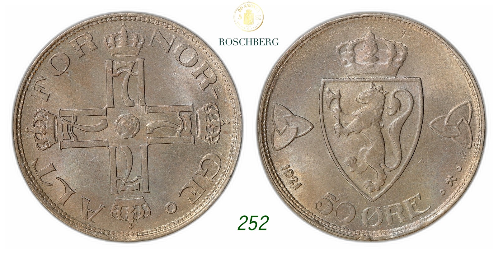 NORWAY. Haakon VII. 50 Øre 1921.