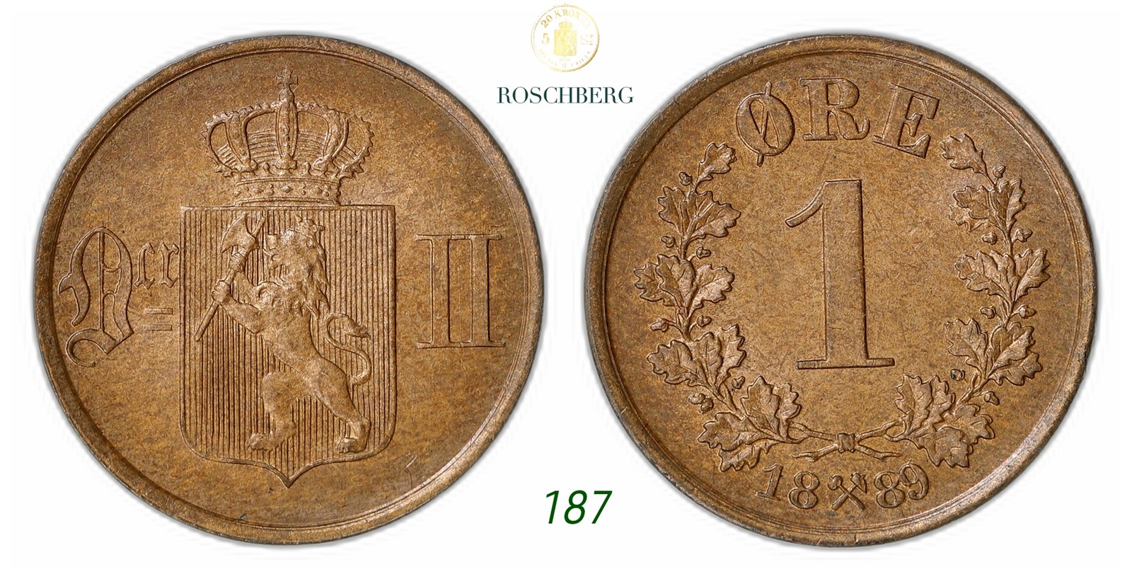 NORWAY. Oscar II. 1 Øre 1889.