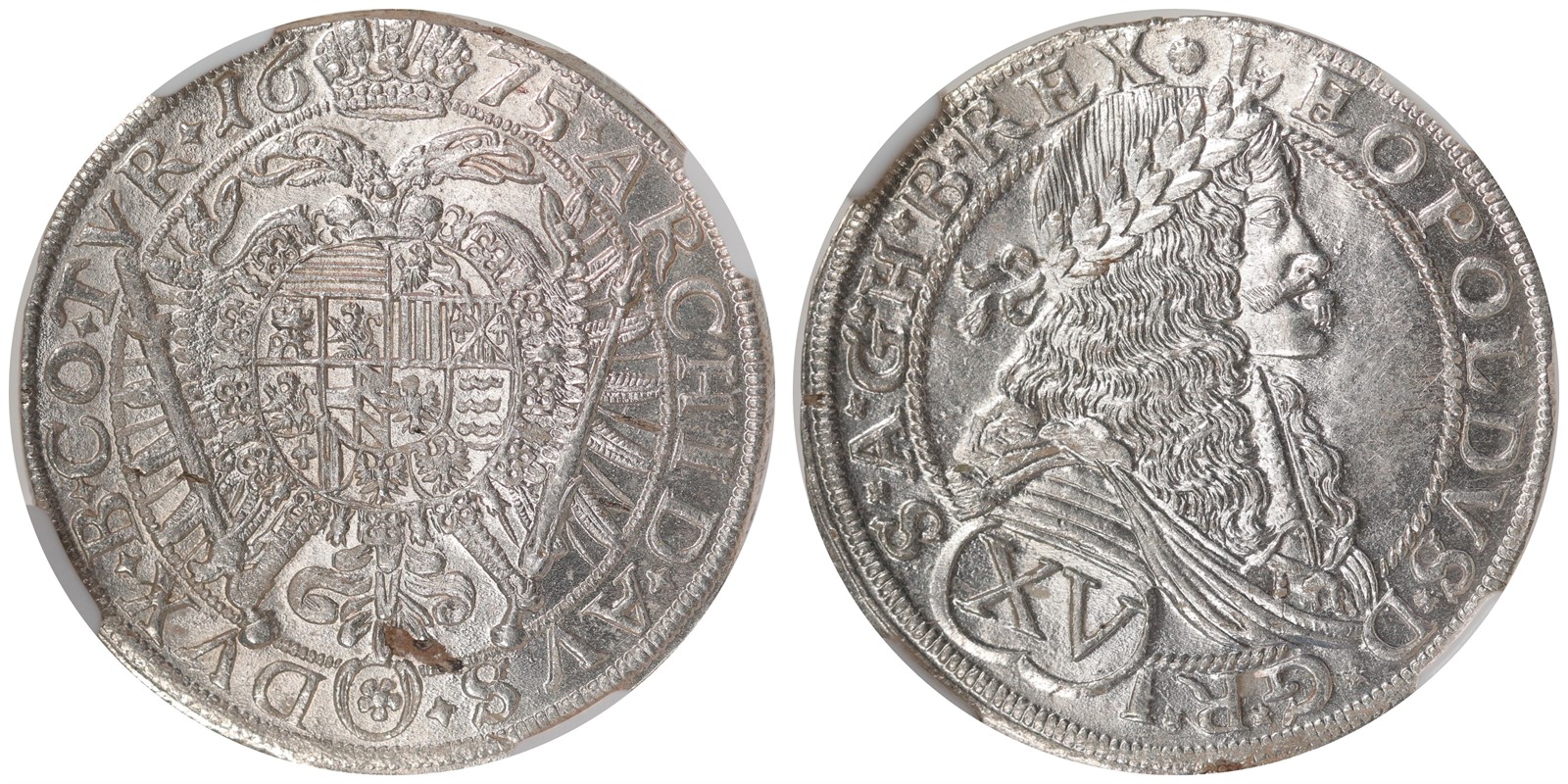 AUSTRIA. Leopold I. 15 Kreuzer. 1675. MS64.