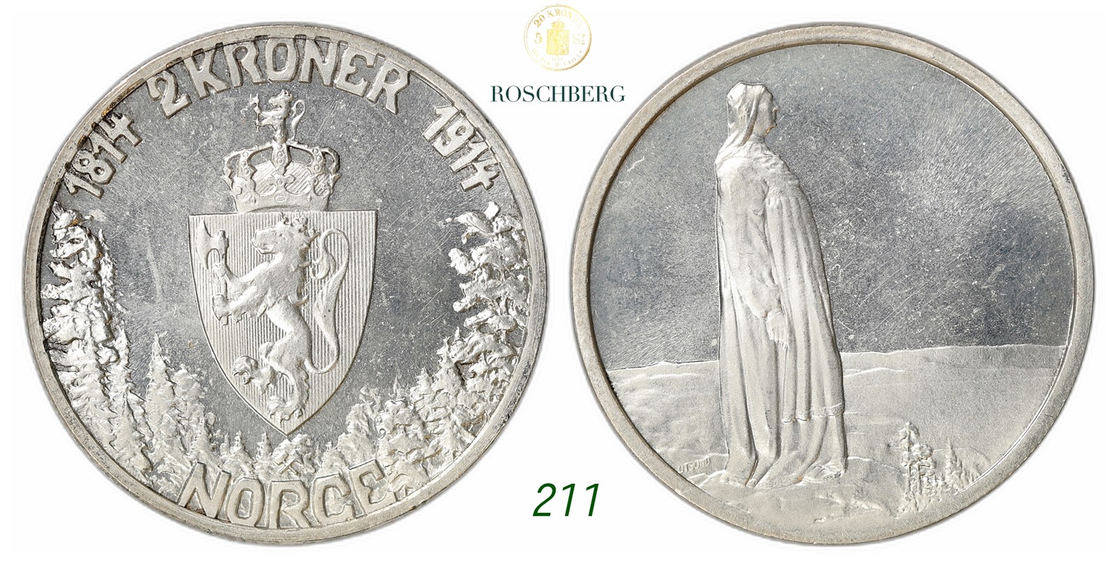 NORWAY. Haakon VII. 2 Kroner 1914 Mor Norge.