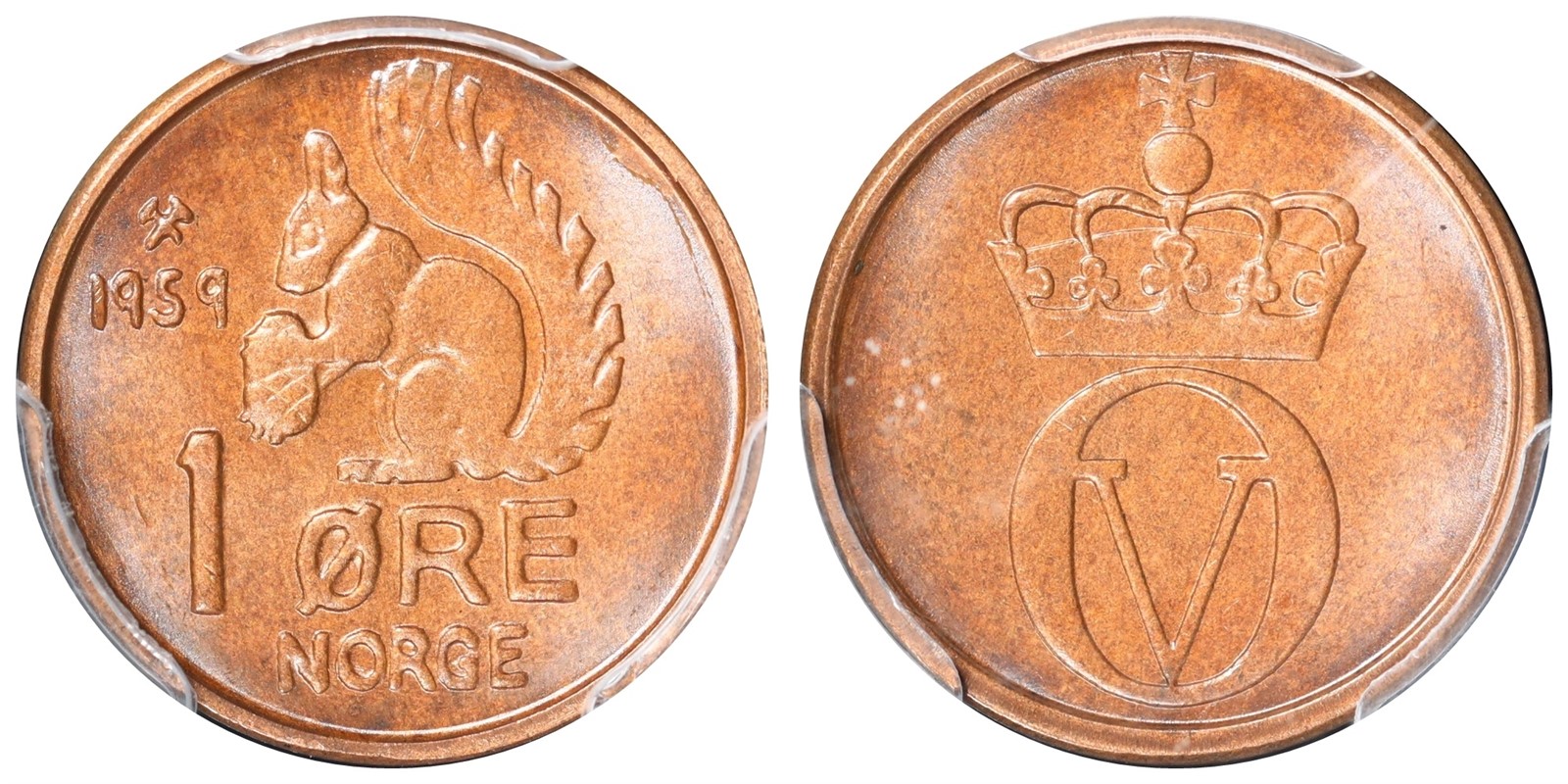 NORWAY. Olav V. 1 Øre 1959. PCGS MS65 TOP POP.