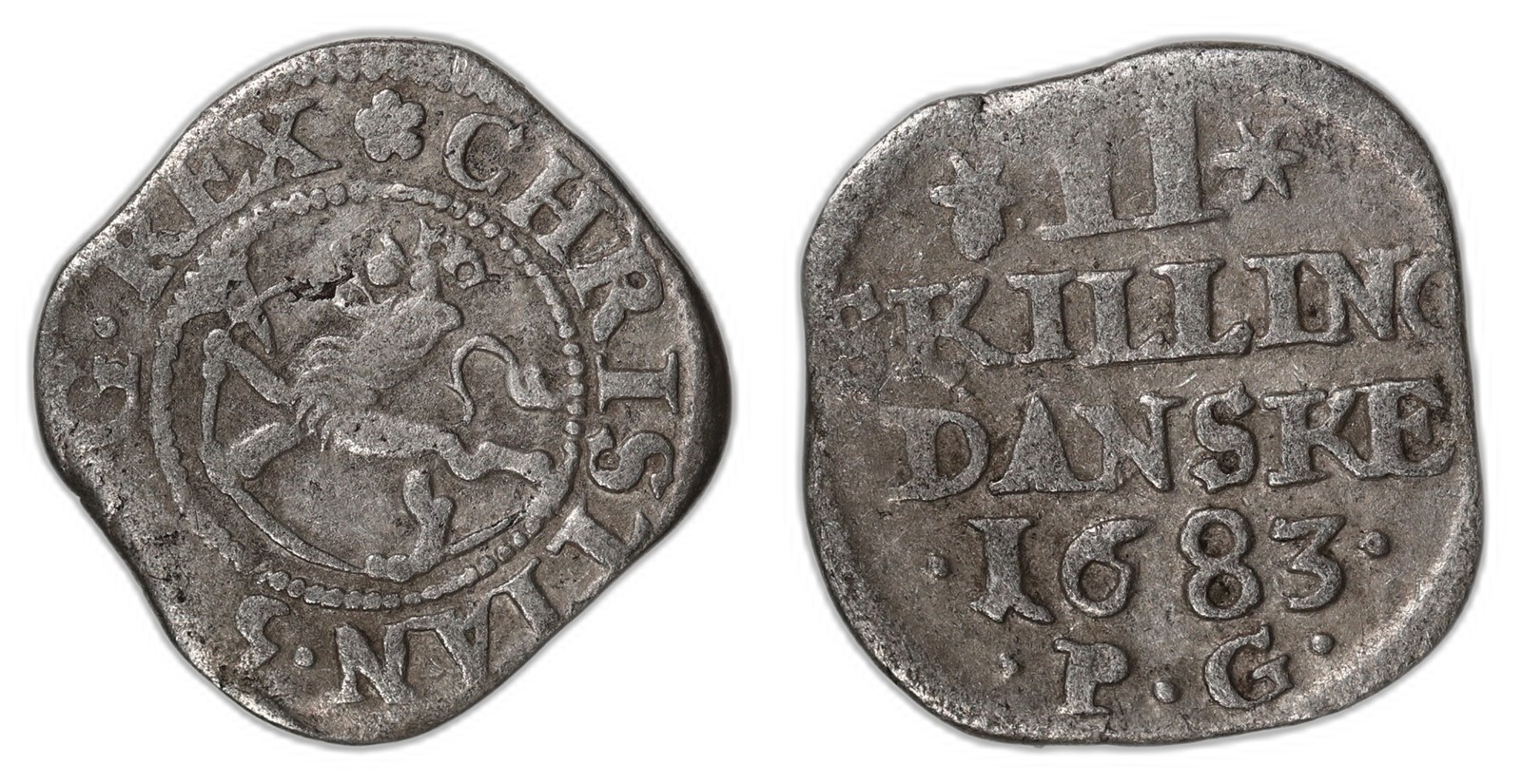 NORWAY. Christian V. 2 Skilling. 1683-PG. Kv 1+ (VF).