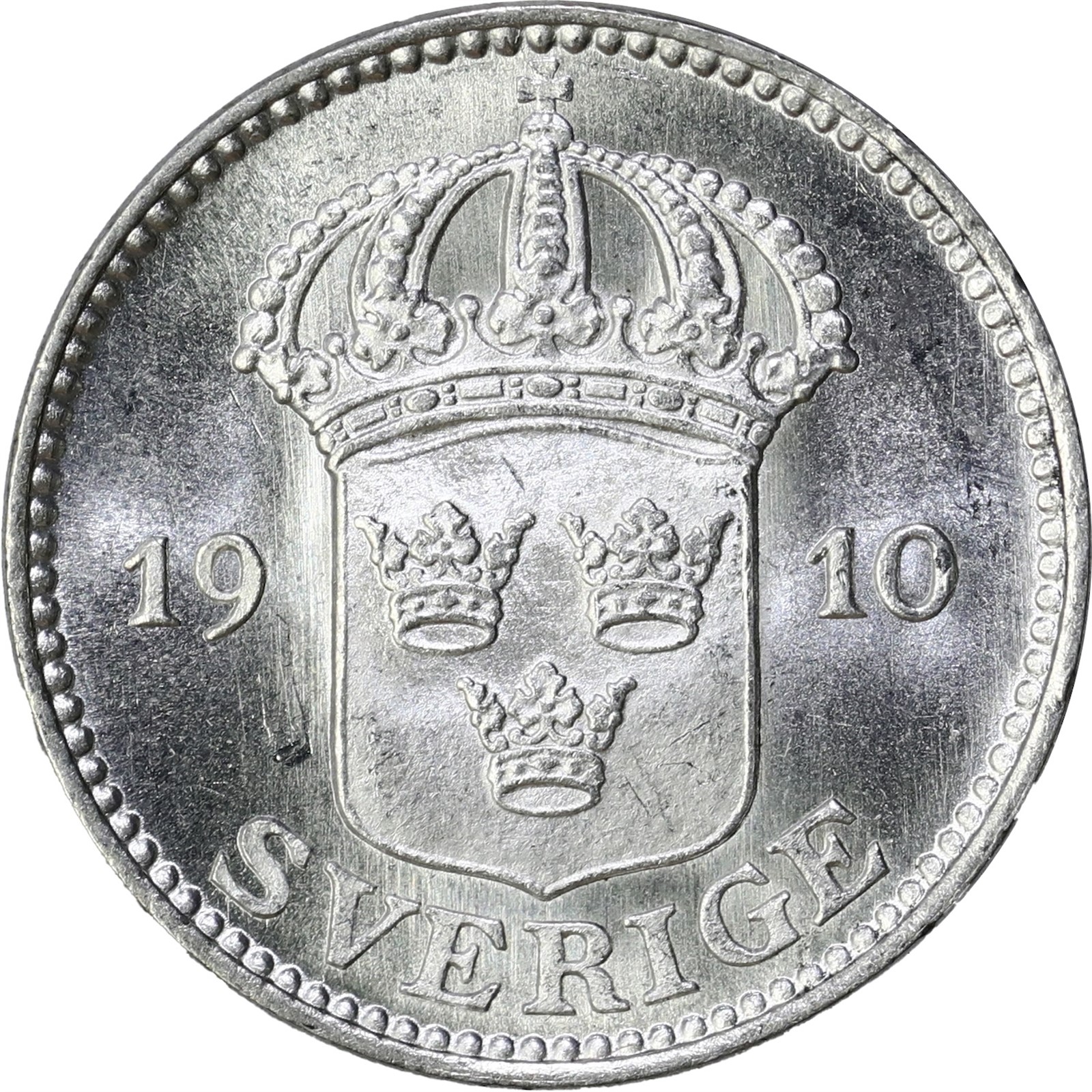 SWEDEN. Gustav V. 25 Öre 1910 Kv 0 (Choice UNC)