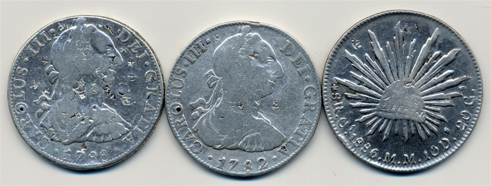 MEXICO, 8 Reales 1782, 1788, 1862 All Chopmarked