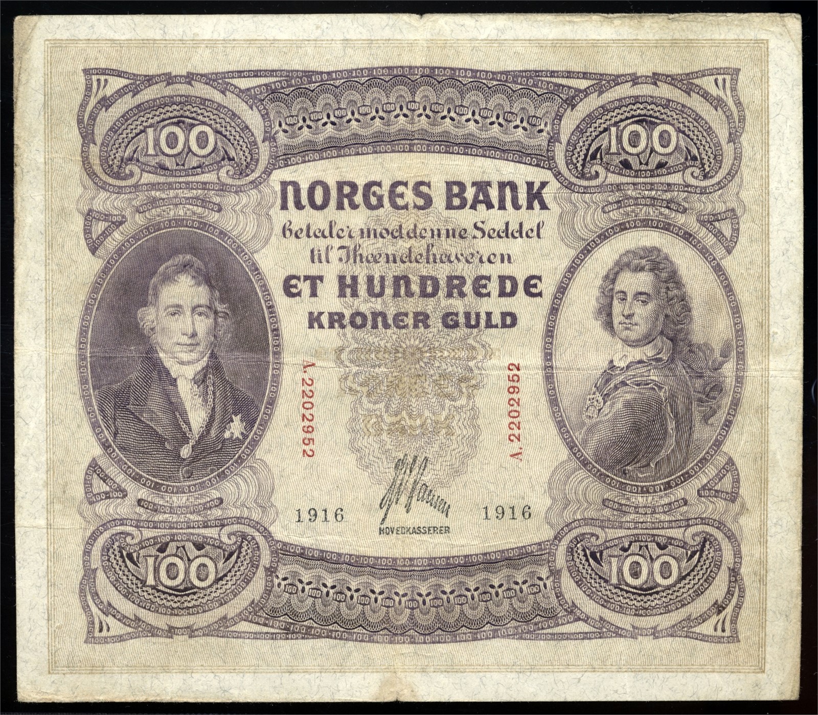 100 Kroner 1916 A2202952 Kv 1-/2 (F)