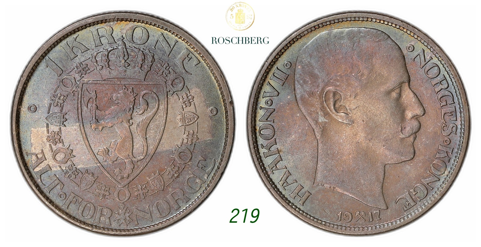 NORWAY. Haakon VII. 1 Krone 1917.