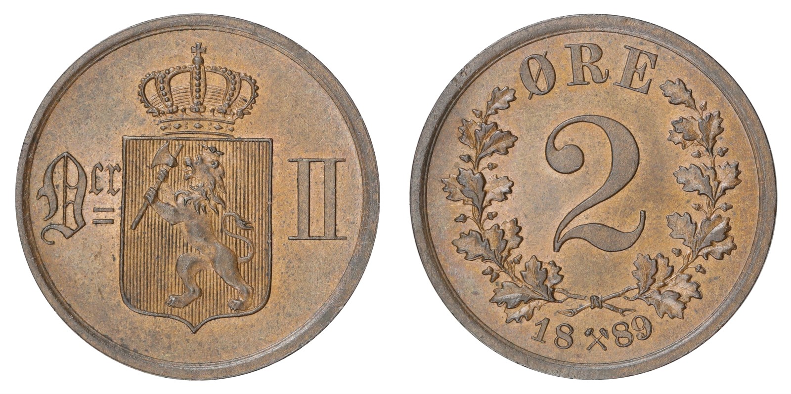 NORWAY. Oscar II. 2 Øre 1889. 0