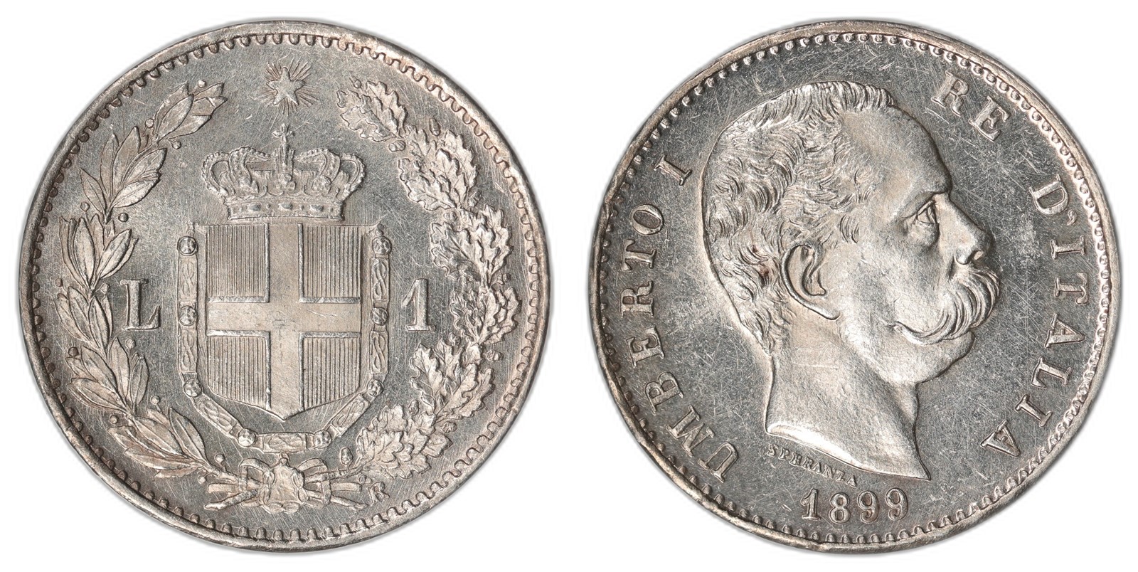 ITALY. Umberto. 1 Lire. 1899-R. UNC, Prooflike.