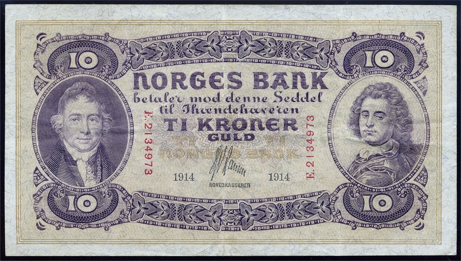 10 Kroner 1914-E. Kv 1 (VF).