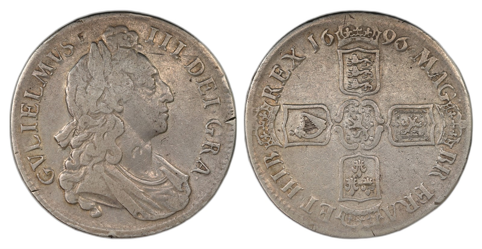 Great Britain. William III. Crown 1696- Octavo. Kv VF.