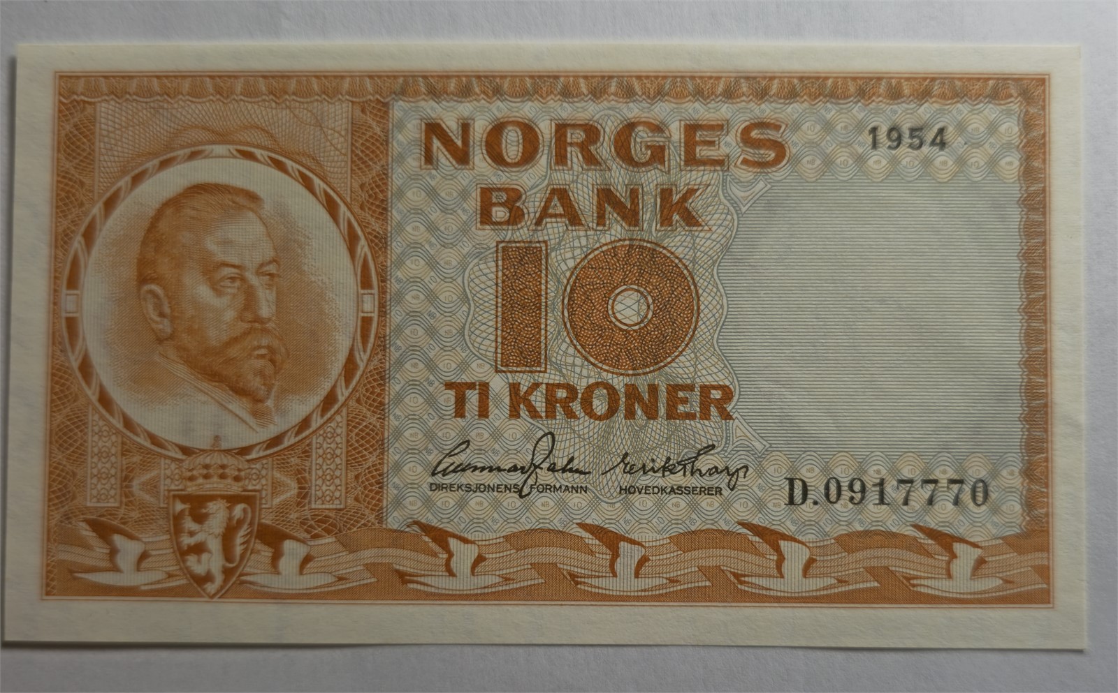 10 kroner 1954-D. Kv 0 (UNC).