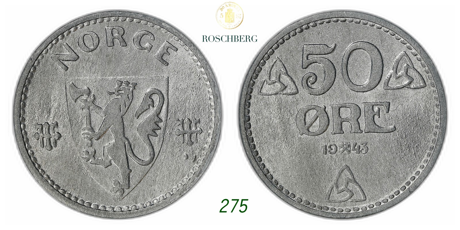 NORWAY. Occupation. 50 Øre 1943.