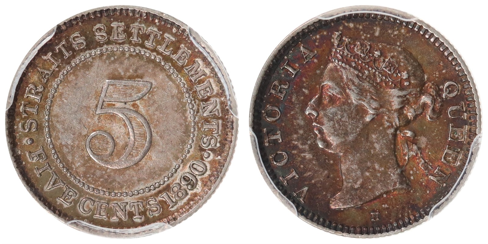 STRAITS SETTLEMENTS. Victoria. 5 Cent. 1890-H. PCGS AU55.