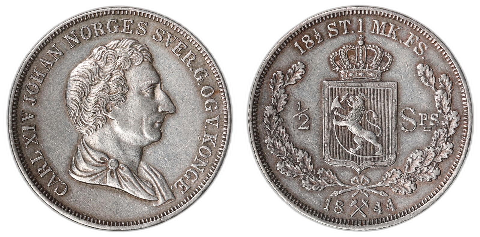 NORWAY. Carl XIV Johan. 1/2 Speciedaler. 1844. Kv 1+ (VF).