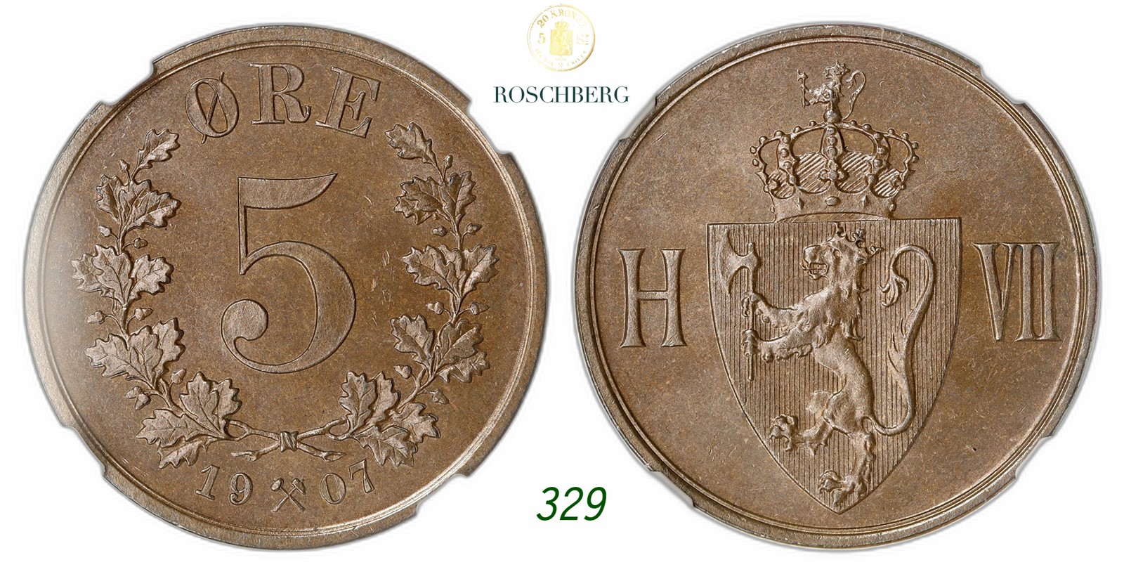 NORWAY. Haakon VII. 5 Øre 1907.