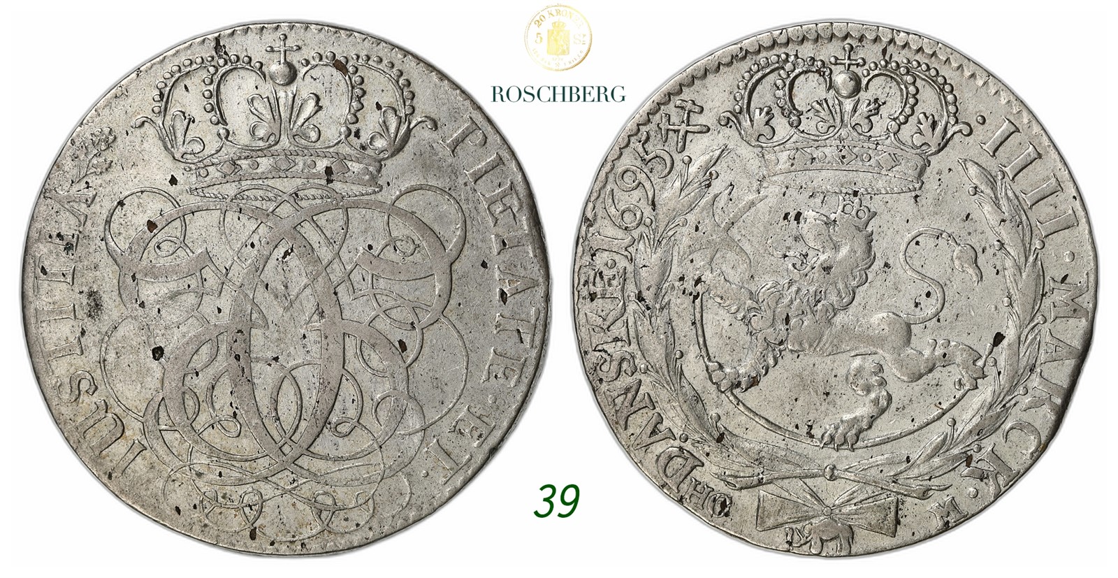 NORWAY. Christian V. 4 Mark 1695-HCM.