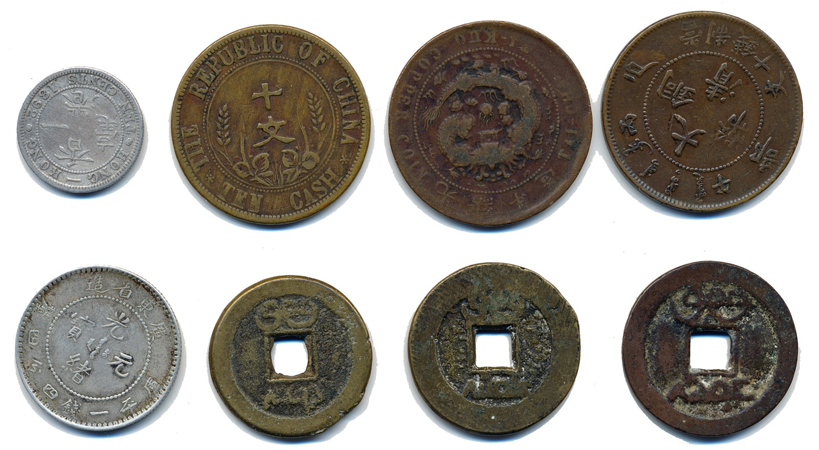 CHINA, LOT 8 coins inc. 20 Cent Kwangtung