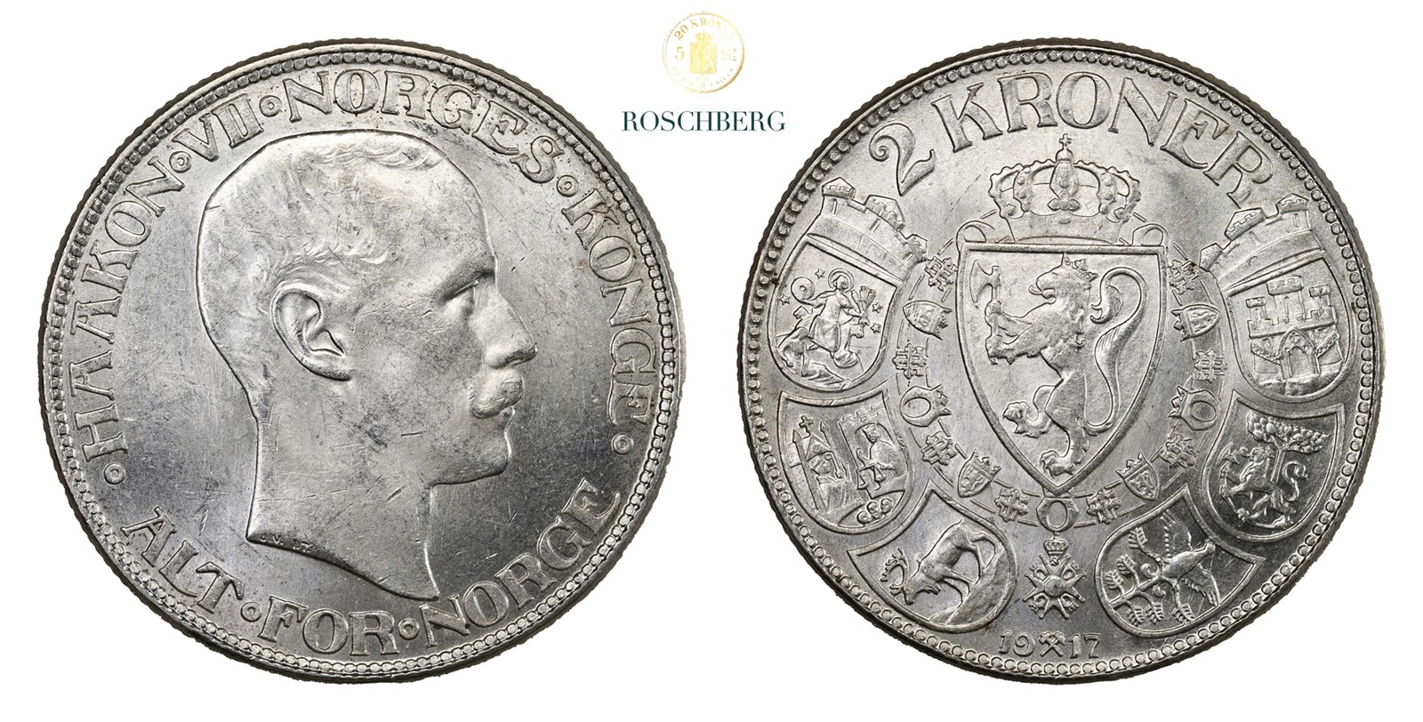 Norge 2 Kroner 1917 Kv 0/01