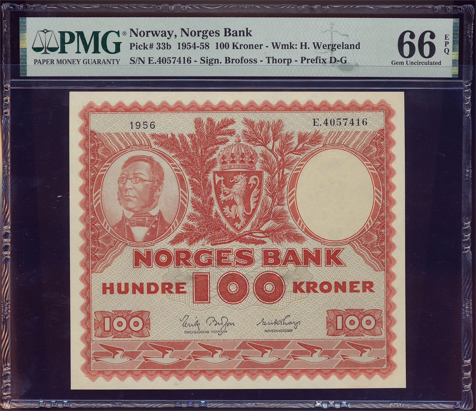 100 Kroner 1956-E. PMG 66EPQ.
