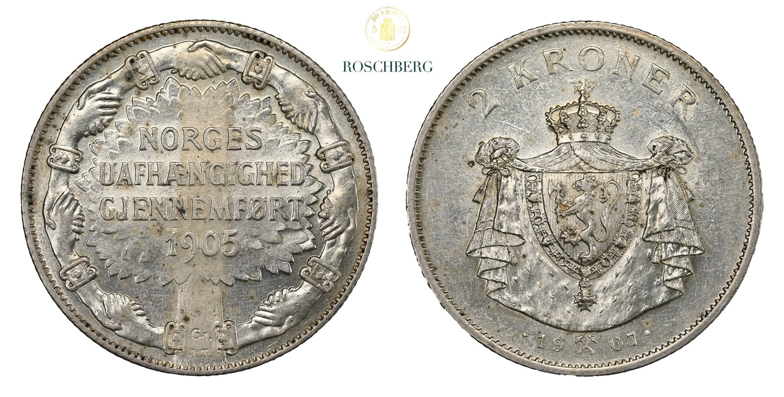 Norge 2 Kroner 1907 Kv 1+/01