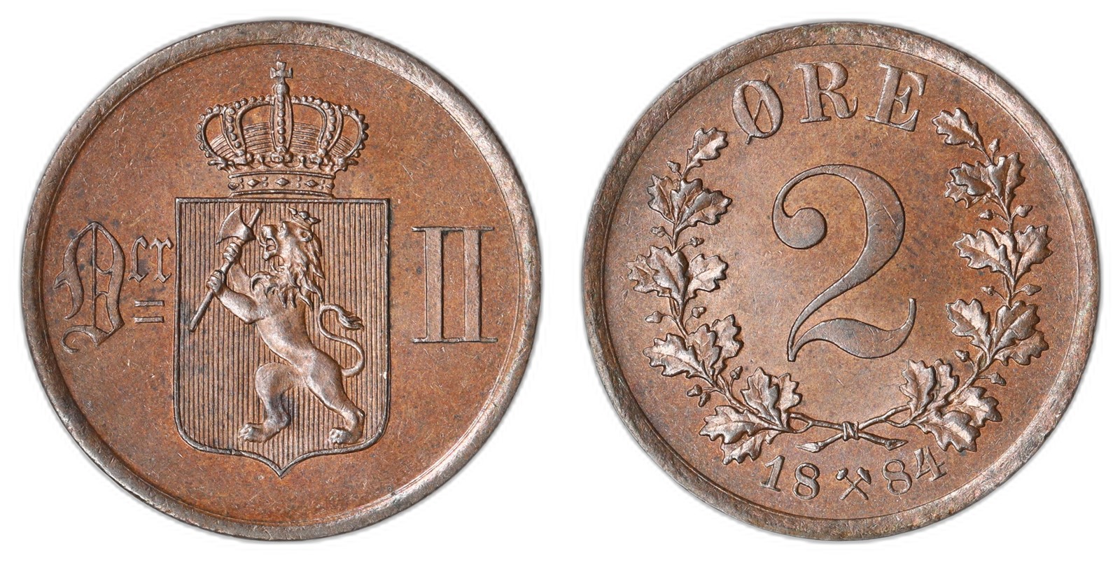 NORWAY. Oscar II. 2 Øre. 1884. Kv 0 (UNC).