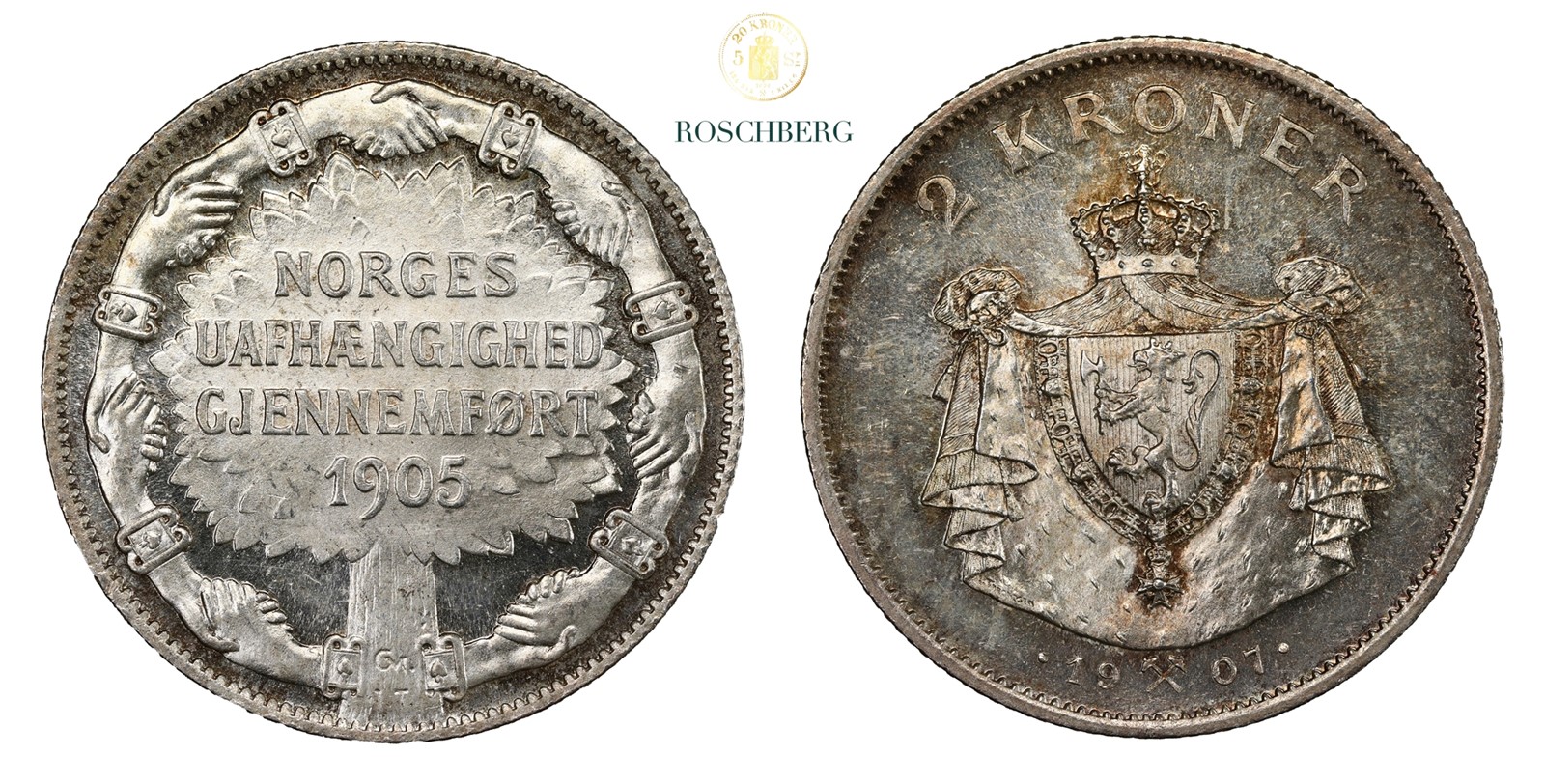 Norge 2 Kroner 1907 Kv 0/01