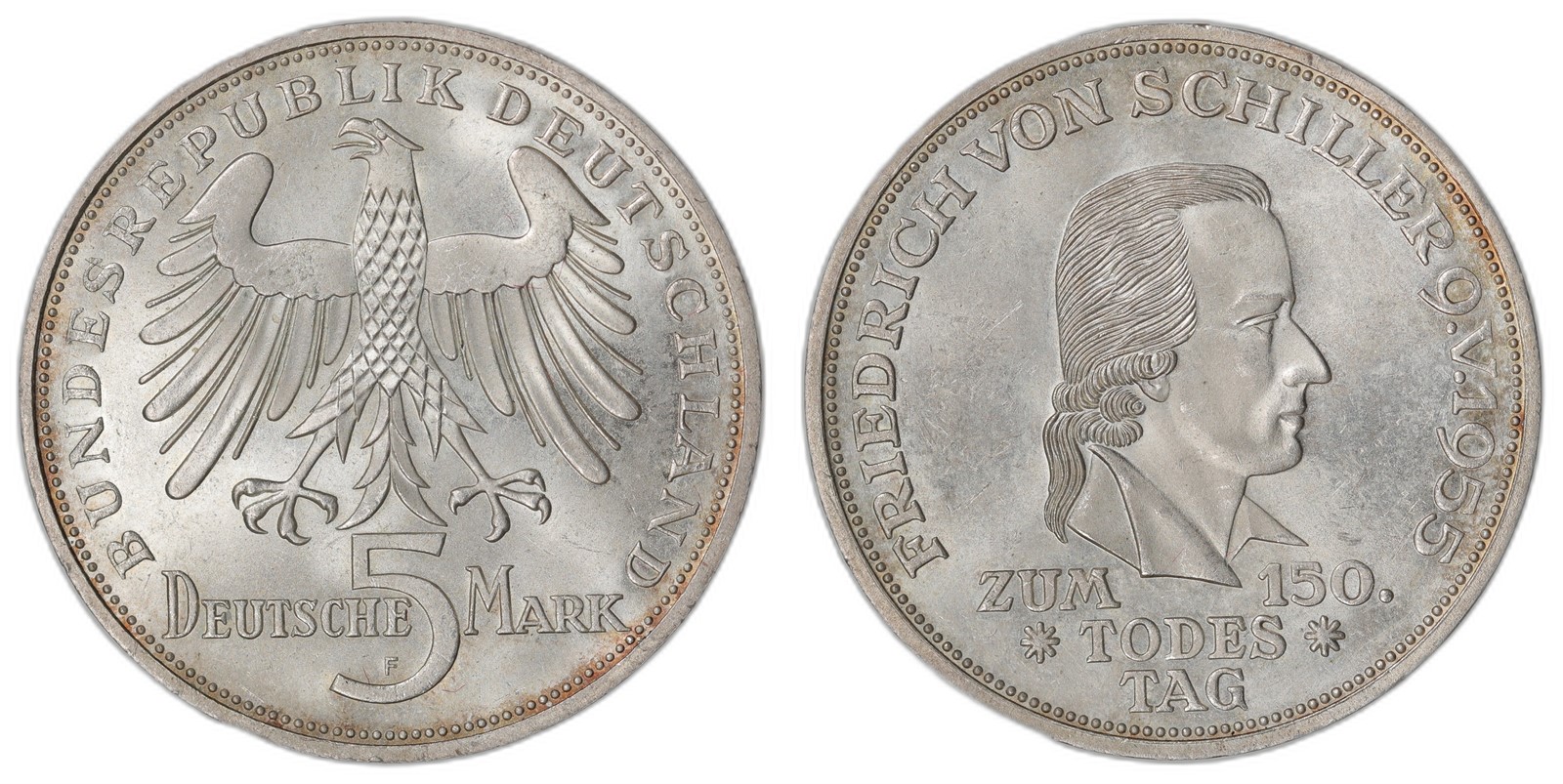 GERMANY. Republic. 5 Mark. 1955-F. UNC.