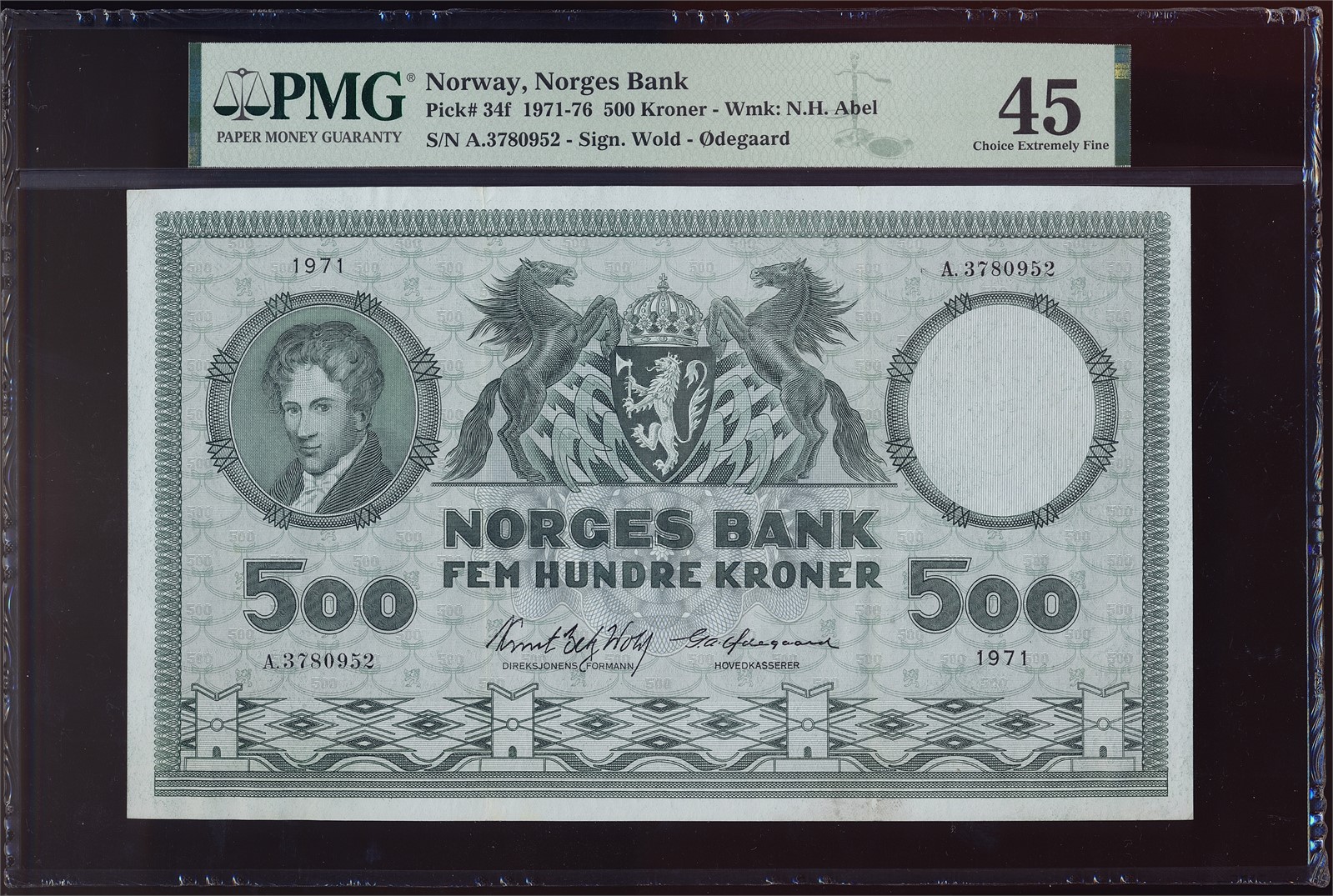 500 Kroner 1971-A. PMG 45.