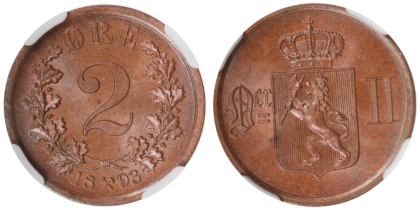 NORWAY. Oscar II. 2 Øre. 1893. NGC MS65BN.