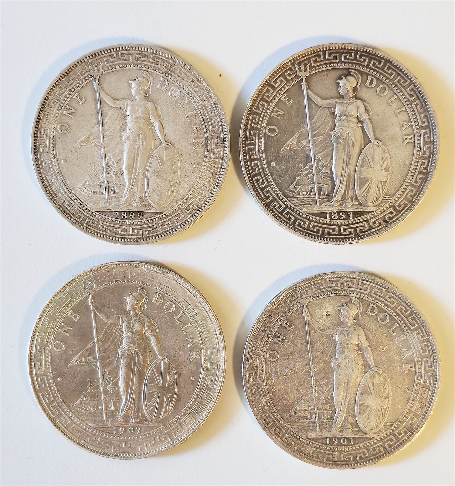 GREAT BRITAIN. Victoria, Edward VII. Trade Dollar. 4 pieces