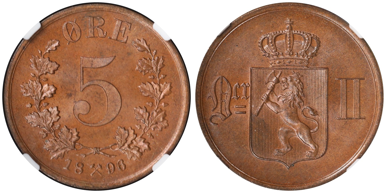 NORWAY. Oscar II. 5 Øre 1896. NGC MS65BN.