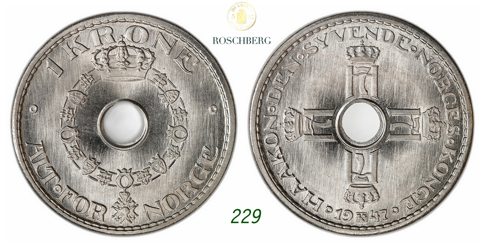 NORWAY. Haakon VII. 1 Krone 1947.