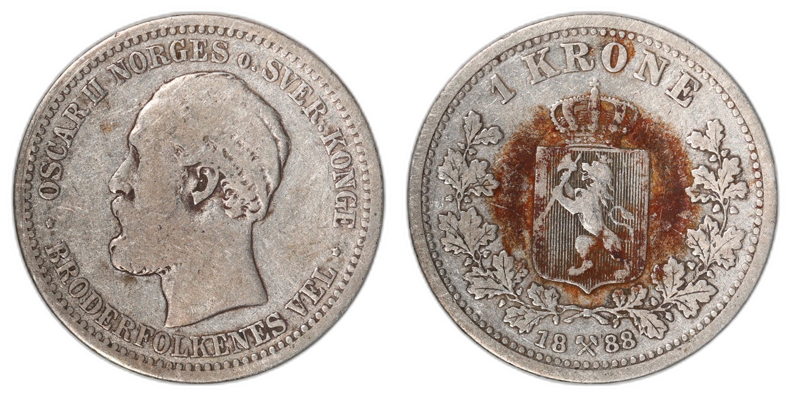 NORWAY. Oscar II. 1 Krone. 1888. Kv 1 (VF).