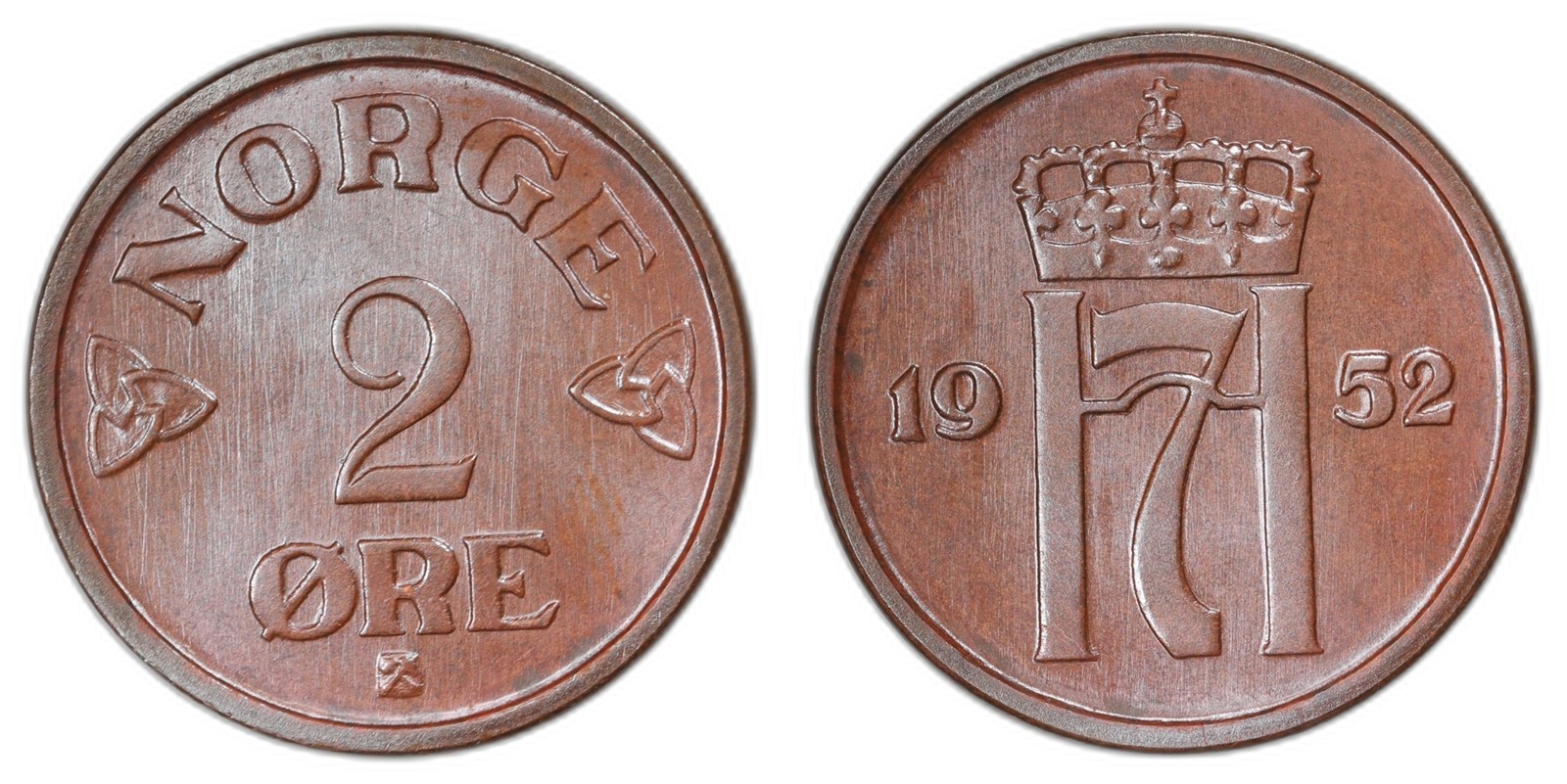 NORWAY. Haakon VII. 2 Øre 1952 Type 2. Kv 0 PRAKTEX.