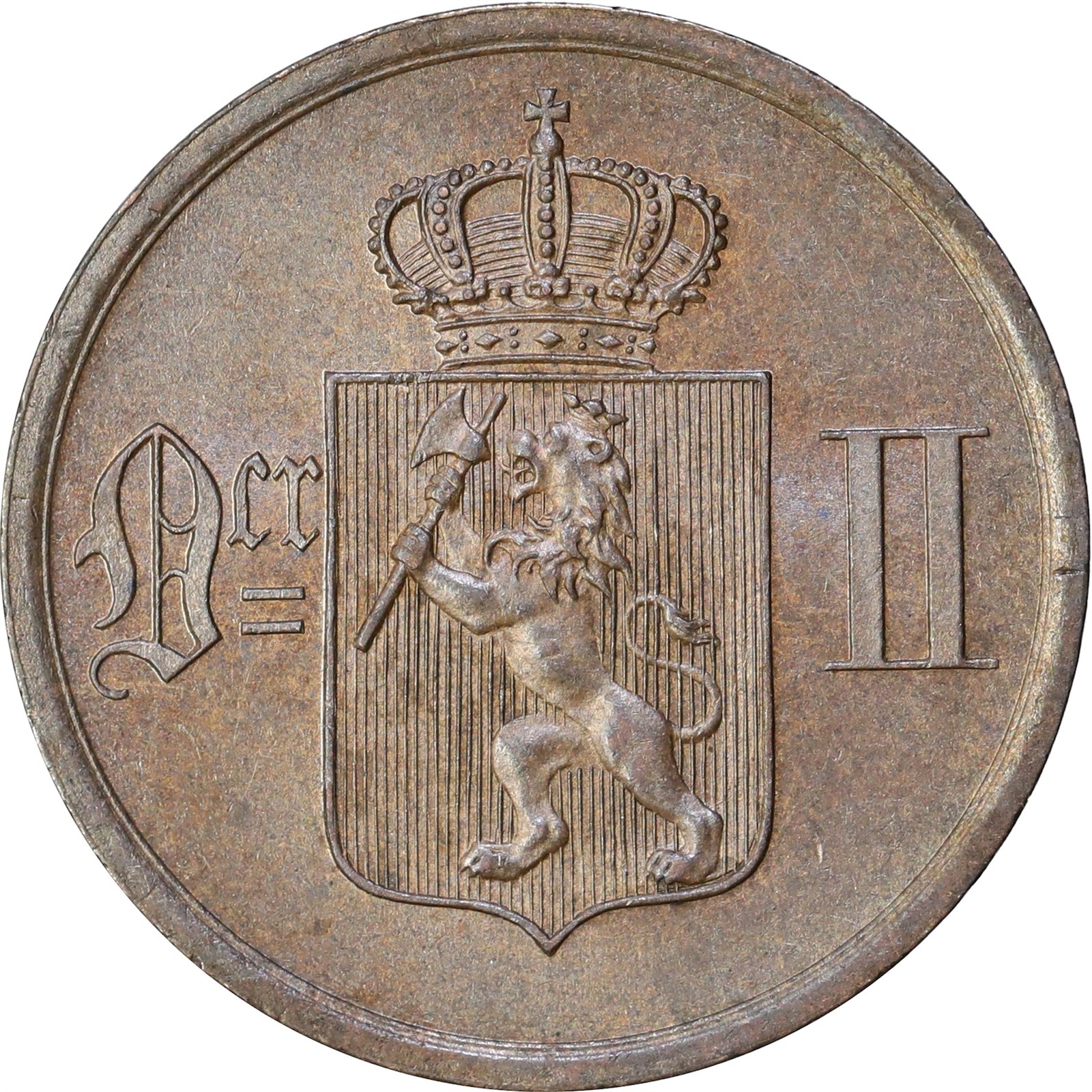 NORWAY. Oscar II. 2 Øre 1889 Kv 0 (UNC)